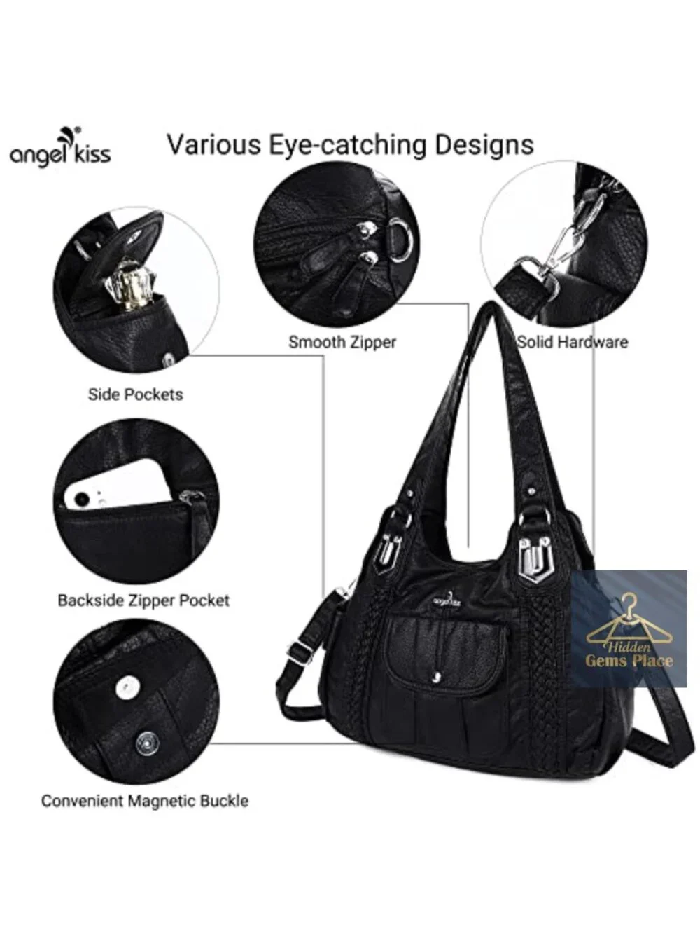 Washed Vegan Leather Crossbody Hobo Satchel Shoulder Tote Purse